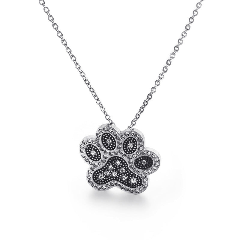 Wholesale Full Diamond Dog Paw Pendant Titanium Steel Necklace